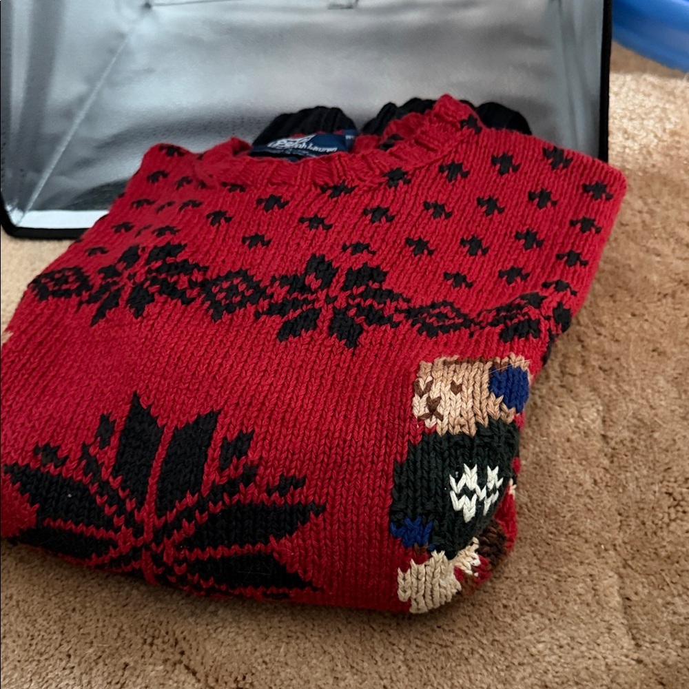 Ralph Lauren Red Crewneck Sweater with Skiing Bear Design - Picture 8 of 11